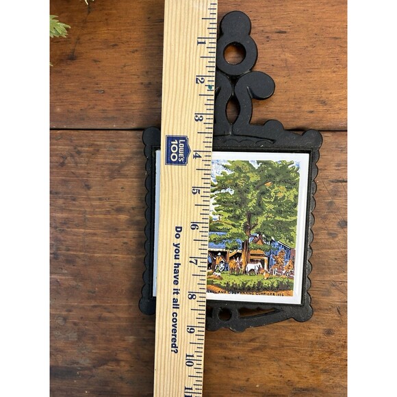 VTG Currier & Ives Cast Iron Trivets 1970s Autumn Cider Making & Old Homestead - Picture 10 of 10